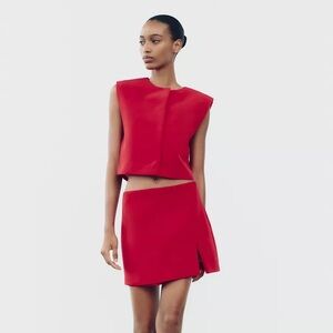 Zara Red Slit Hem Skort NWT